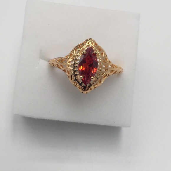 Handmade Jewelry - 1 CARAT NATURAL RED GARNET 18K Gold Plated   RING